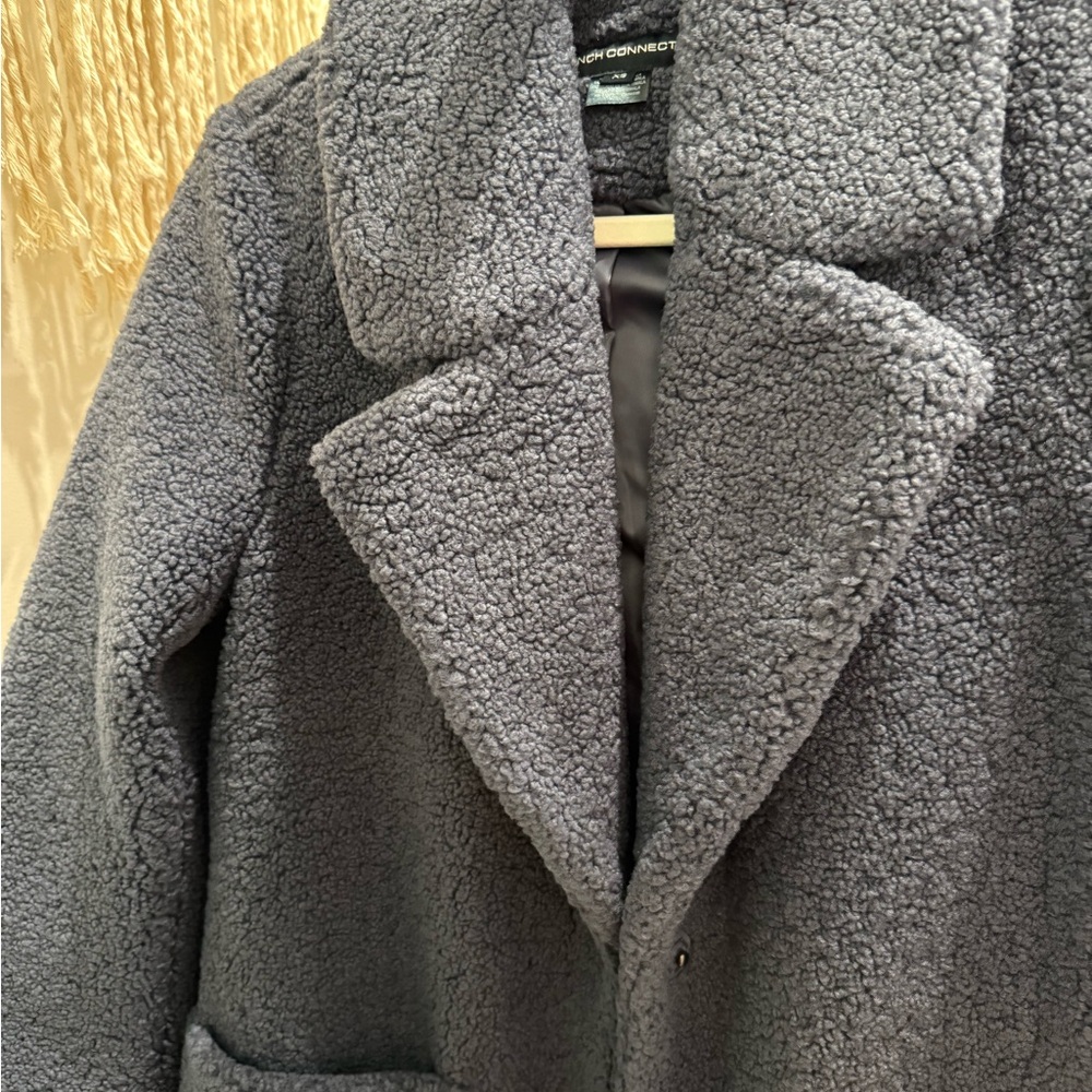 BNWT SIZE XS denim BLUE Teddy Coat - Plush Sherpa Jacket